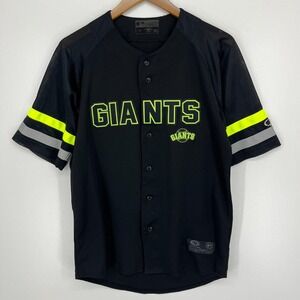 True Fan MLB San Francisco Giants Baseball Jersey Black Neon Yellow Mens Small